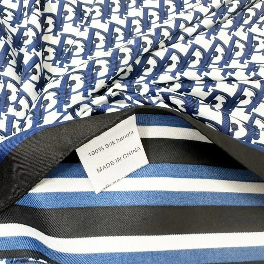2/$30 NEW White Navy Square Printed Silky Fashion Scarf Geometric Circles Links